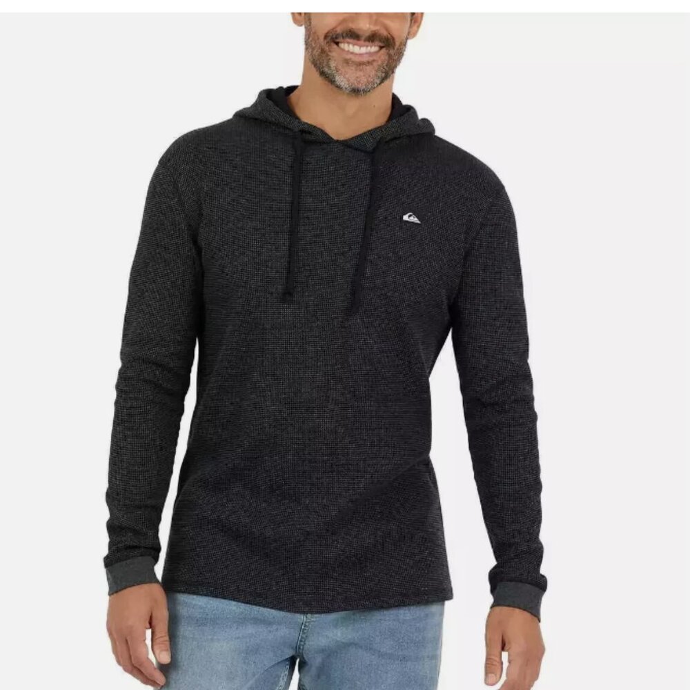 Quiksilver Men's Textured Relaxed Fit Active Logo Hoodie, Black, Size S